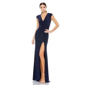 Mac Duggal Deep Blue V-Neck Maxi Dress